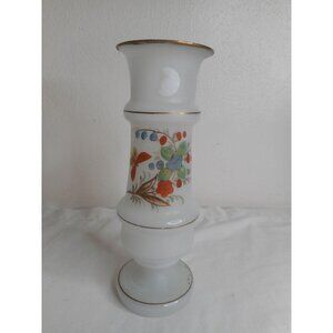 Vtg blown glass Handpainted  White Opaline vases